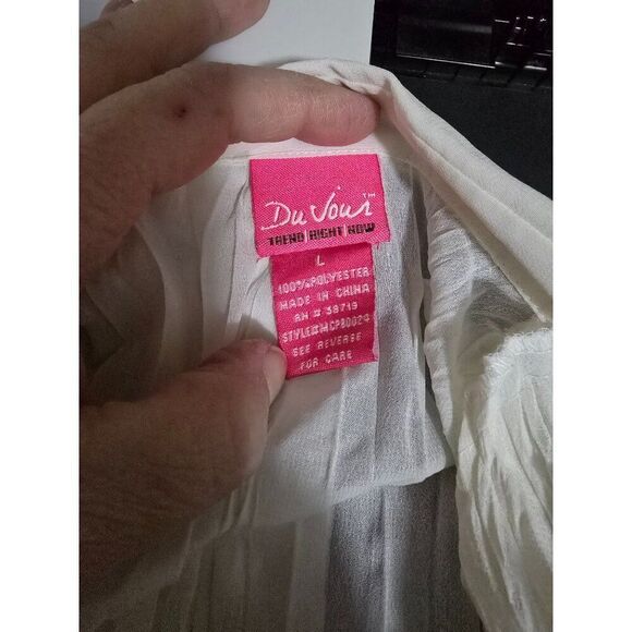 Du Jour Trend Right Now Womens White Ruffle Button-Down Blouse L Polyester - Picture 6 of 7